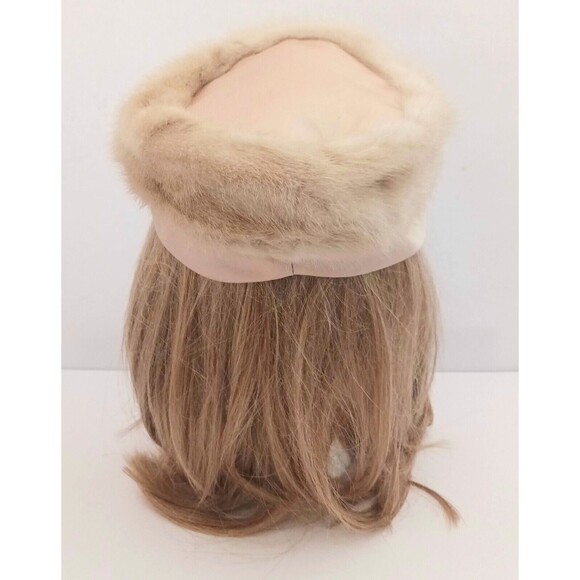 VTG 50s Blond Mink Blush Satin Pillbox Cocktail Hat Dece Original main image 7
